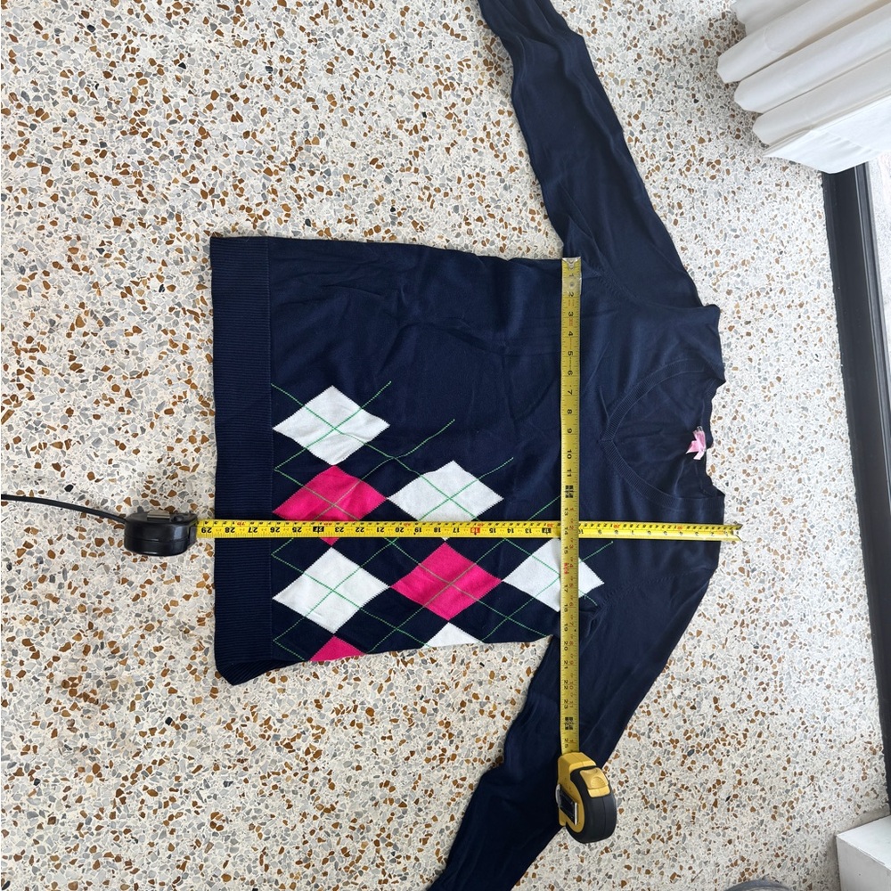 Lilly Pulitzer Navy Argyle Sweater with Pink and White